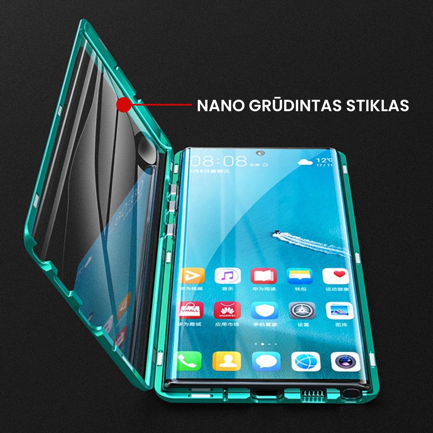 Grūdinto stiklo dvipusis telefono dėklas (Samsung modeliui)