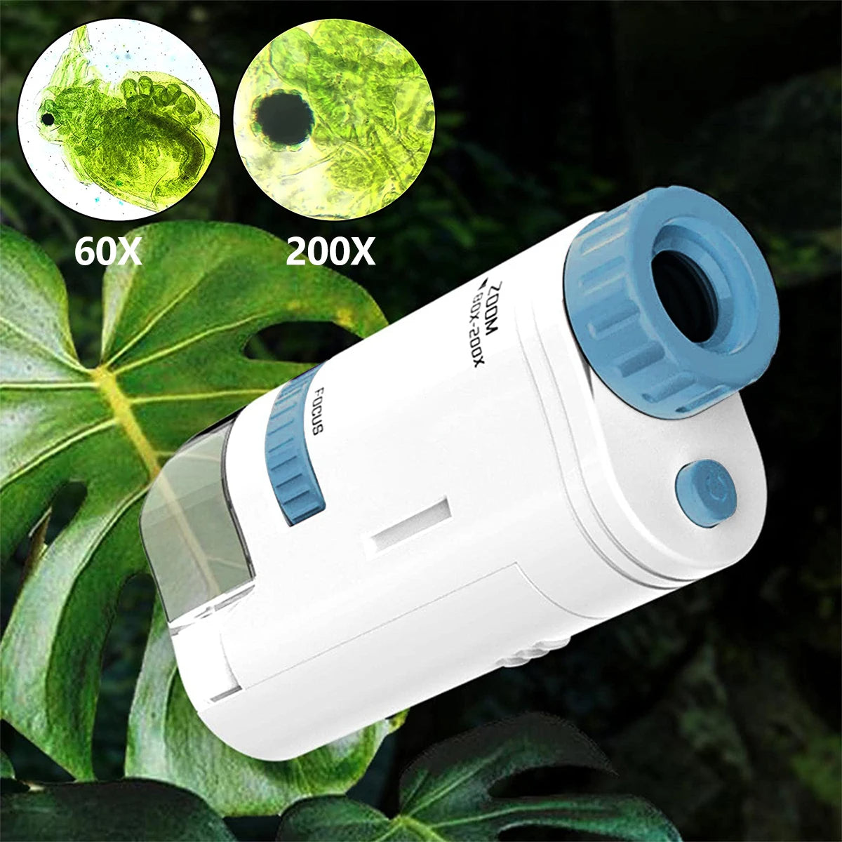 Mini mikroskopas 60-200X su LED apšvietimu
