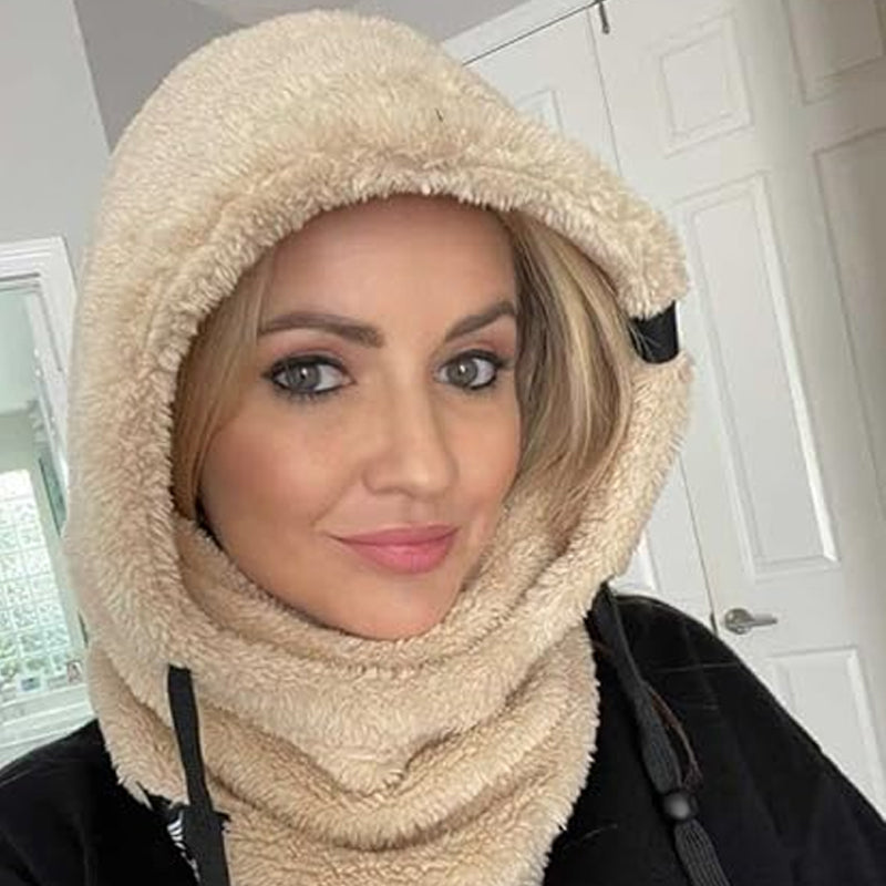 Šilta Sherpa Hood kepurė su šaliku žiemai