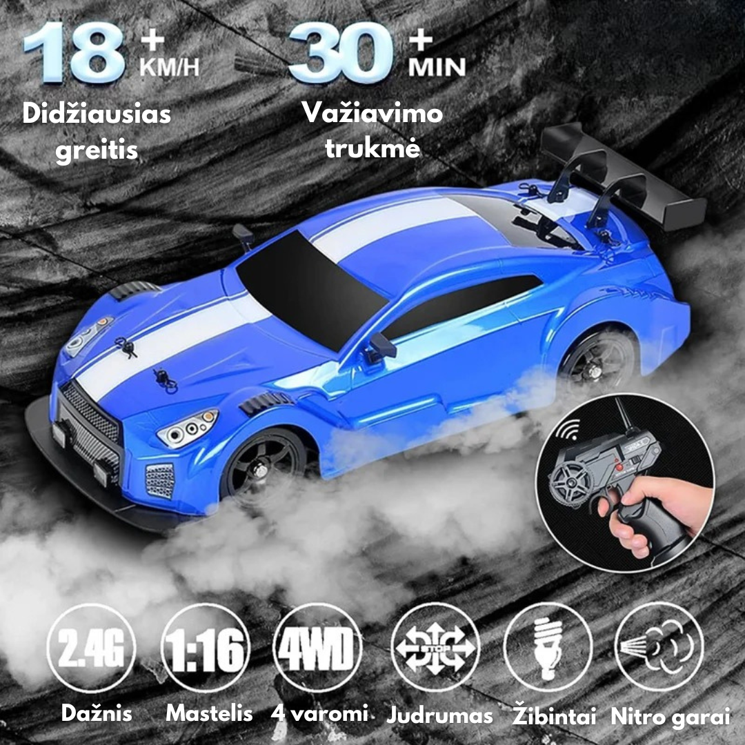RC Drift Automobilis su LED Šviesomis ir Garų Efektu
