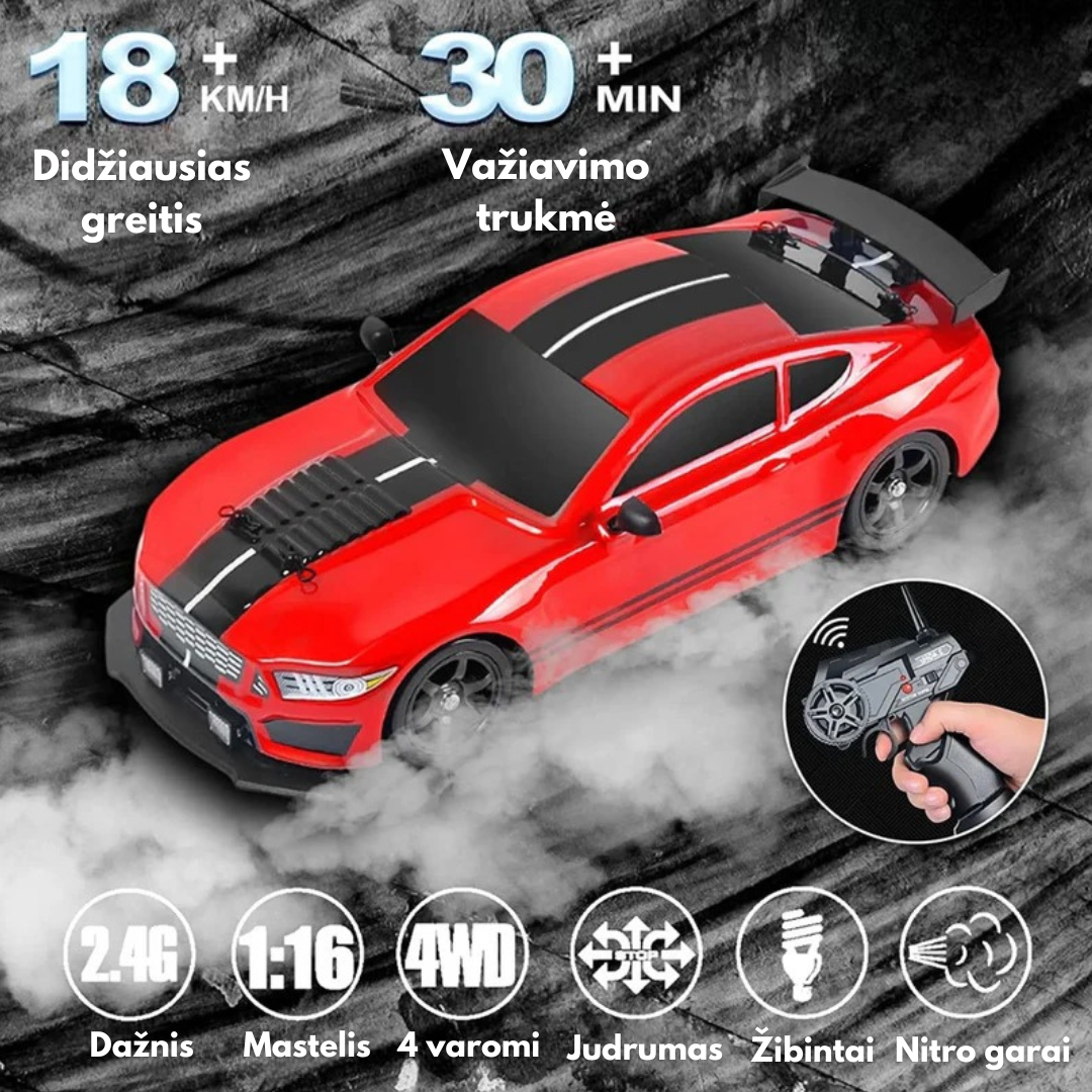 RC Drift Automobilis su LED Šviesomis ir Garų Efektu