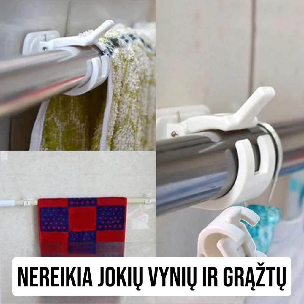 Baltas plastikinis laikiklis, skirtas rankšluosčiams, su sklandžiu paviršiumi.