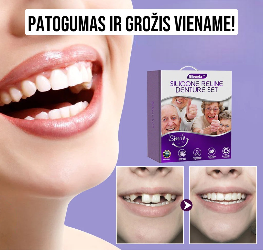 Silikoninis dantų protezų rinkinys patogiai šypsenai