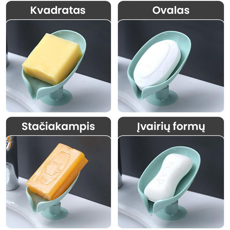 Minkštos, įvairių formų muilo laikikliai: kvadratinis, ovalus, stačiakampis, žalias.