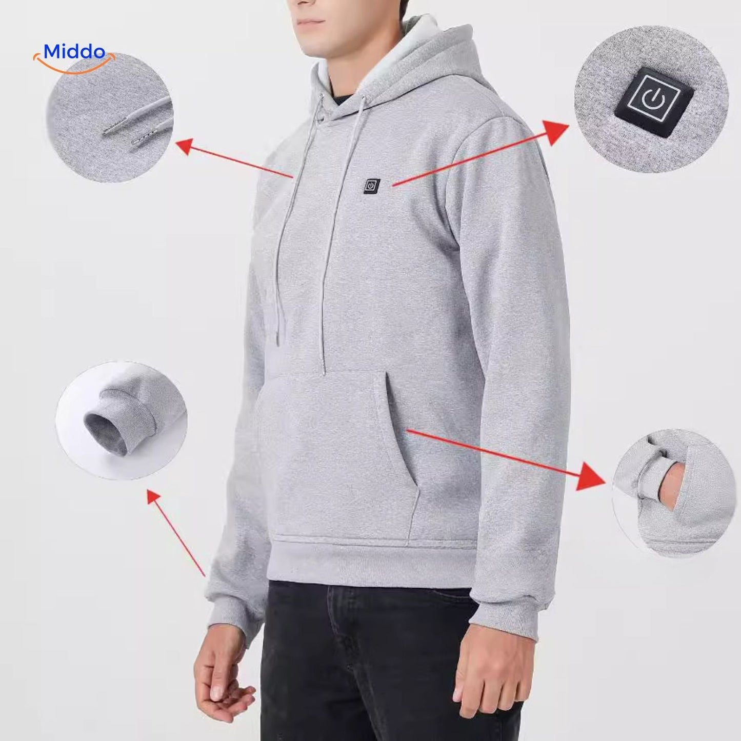 USB šildomas hoodie su reguliuojama šiluma