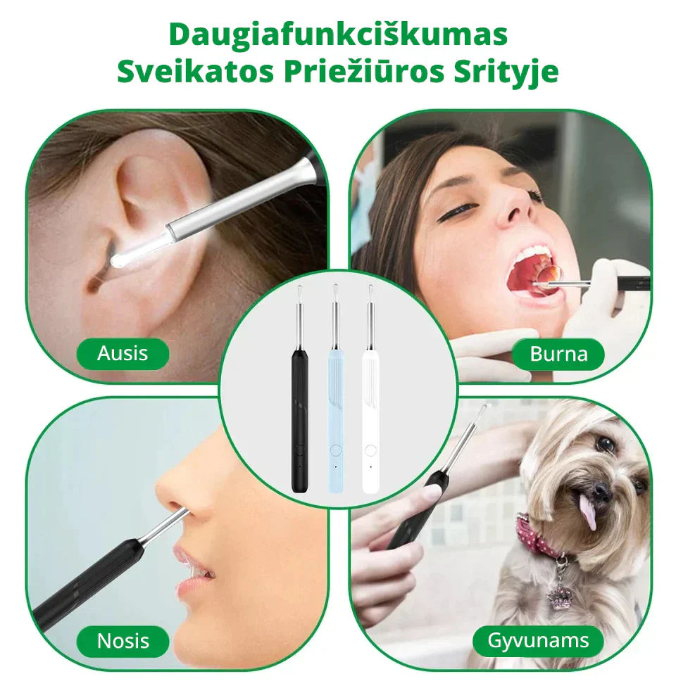 Daugiakampiai, blizgūs, įvairių spalvų sveikatos priežiūros įrankiai.
