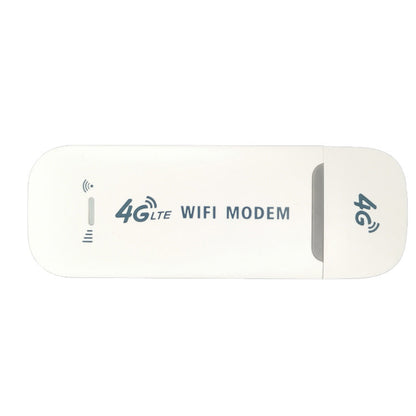 Balta, stačiakampė 4G LTE WiFi modemo lazdelė su užrašais.