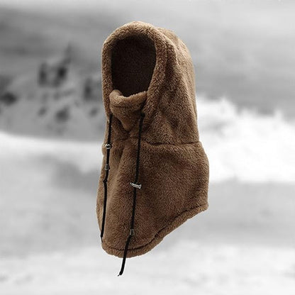 Šilta Sherpa Hood kepurė su šaliku žiemai – tvirtinimo būdas, ruda variantas