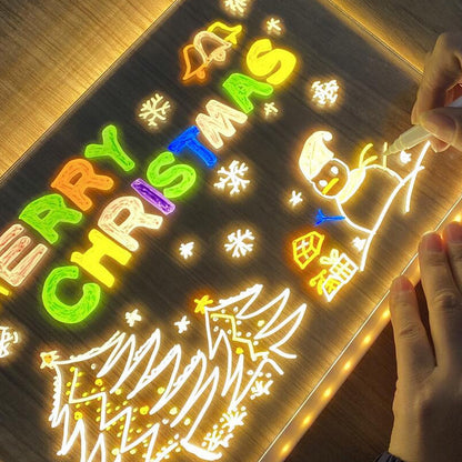 LED rašomoji švieslentė – galinė pusė, 20 cm x 20cm + 7 spalvoti rašikliai