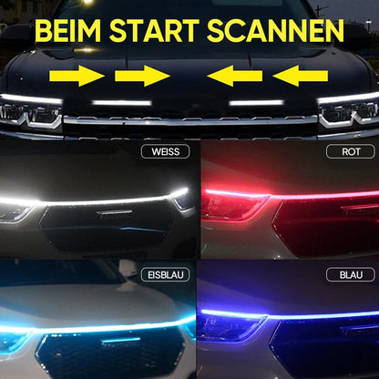 Raudona LED juosta ant juodo automobilio priekio