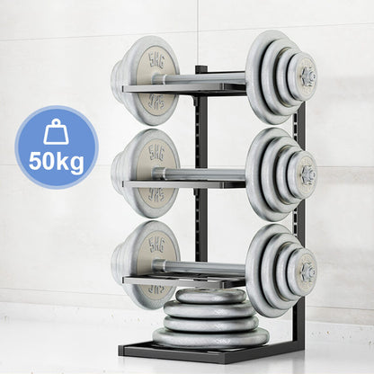 Virtuvinė lentyna ir 50 kg svorio iliustracija su svarmenimis