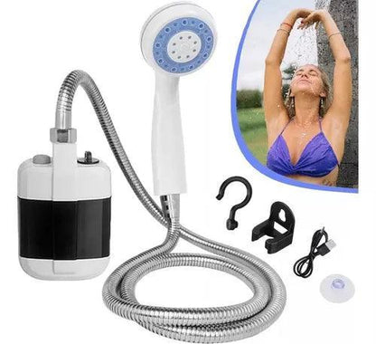 USB elektrinis nešiojamasis dušas – balta pompa su žarna