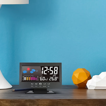 LED laikrodis su spalvotu ekranu mėlyname fone