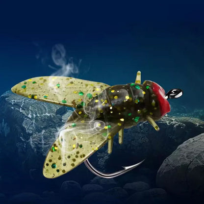 Dirbtinis musės masalas ant akmens tamsiame fone