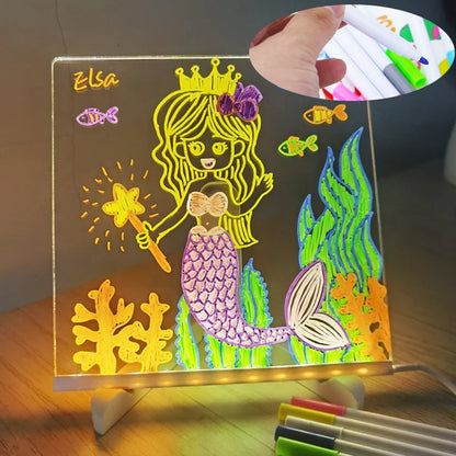 LED rašomoji švieslentė – šoninis vaizdas, 15cm x 15 cm + 7 spalvoti rašikliai