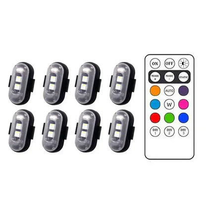 Belaidės RGB LED blykstės – penkių blykščių rinkinys su pulteliu