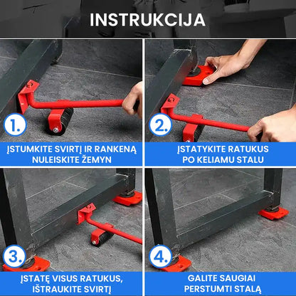 Baldų perkėlimo rinkinys (4 ratukai) – stambiu planu, geltona variantas