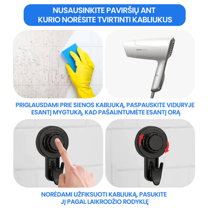 Pakabinami kabliukai voniai ir virtuvei – šoninis vaizdas, Balta