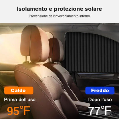 Automobilio sėdynė šalia užtrauktos juodos lango užuolaidos