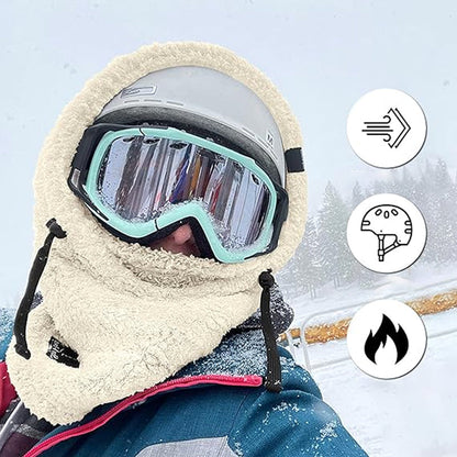 Šilta Sherpa Hood kepurė su šaliku žiemai – šoninis vaizdas, pilka variantas