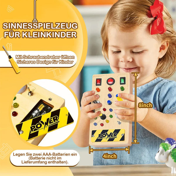 Medinė Montessori LED lenta su įvairiais jungikliais