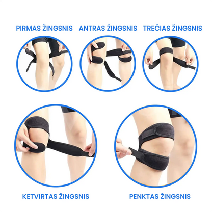 Įtvaras kelio skausmo malšinimui ir kelio girnelės stabilizavimui – šoninis vaizdas