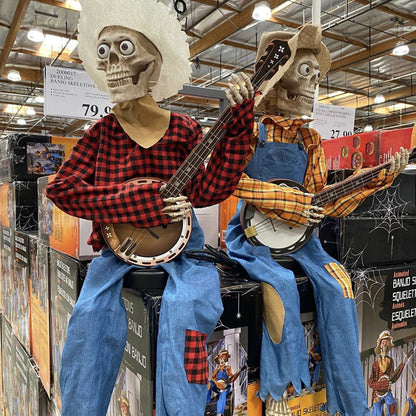 Animaciniai Banjo grojantys skeletai – šoninis vaizdas, Raudona