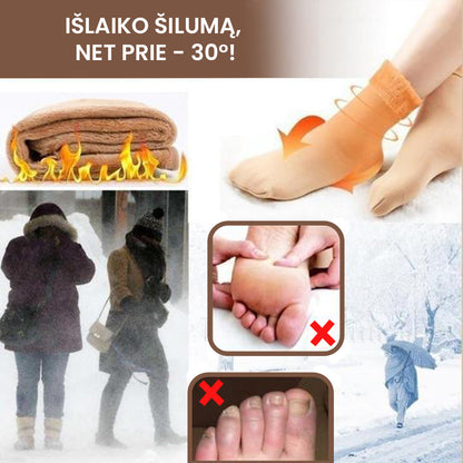 Šiltos, žieminės moteriškos kojinės (10 porų) – detalė stambiu planu, Juoda