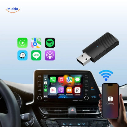 Telefono programėlės automobilio ekrane per belaidį adapterį