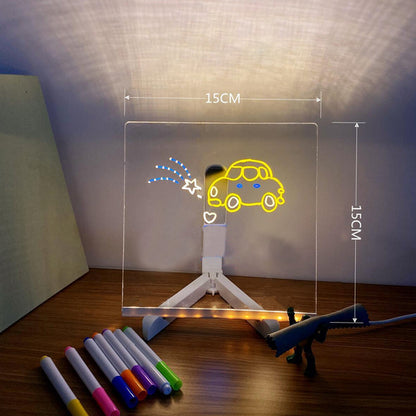 LED rašomoji švieslentė – naudojimo seka, 20 cm x 20cm + 7 spalvoti rašikliai