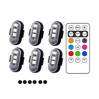 Belaidės RGB LED blykstės – šešių blykščių rinkinys su pulteliu