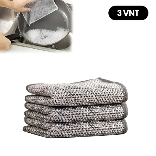 Trijų metalinio tinklelio indų kempinėlių rinkinys