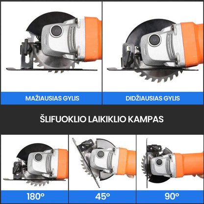 Reguliuojamas kampinio šlifuoklio laikiklis – šoninis vaizdas