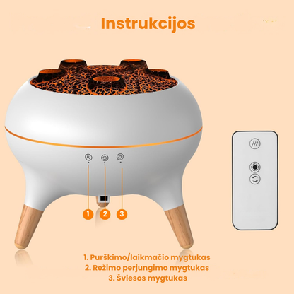 Difuzoriaus „Medūza“ valdymo mygtukų ir nuotolinio pultelio schema