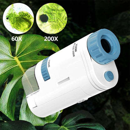 Mini mikroskopas 60-200X su LED apšvietimu – vaizdas iš viršaus