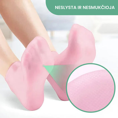 Rožinės silikoninės pėdų kojinės su neslystančiu tekstūruotu padu