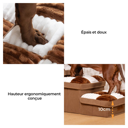 Šuns letena ant minkštos pakopos ir 10 cm aukščio schema