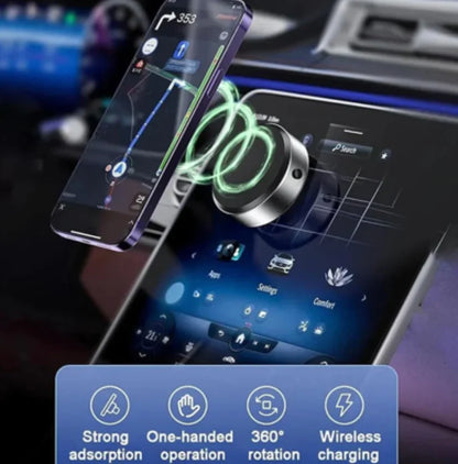 Telefonas pritvirtintas prie magnetinio laikiklio automobilyje