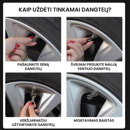 Ventilių dangtelių užsukimo ant padangos instrukcija