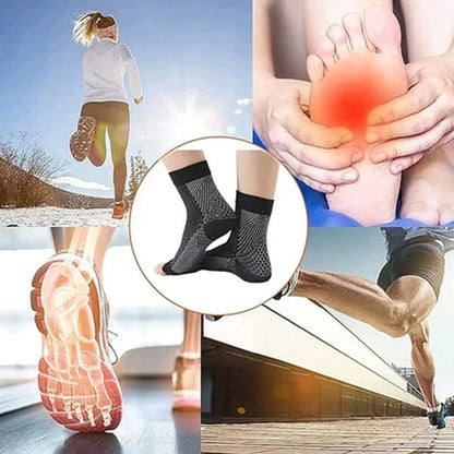 Kompresinių pėdų kojinių naudojimo sportuojant ir lipant laiptais koliažas
