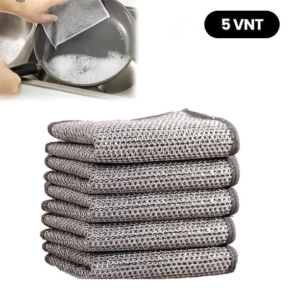 Penkių metalinio tinklelio indų kempinėlių rinkinys