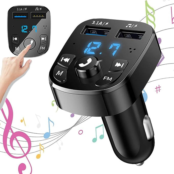 Juodas Bluetooth FM moduliatorius su dviem USB jungtimis