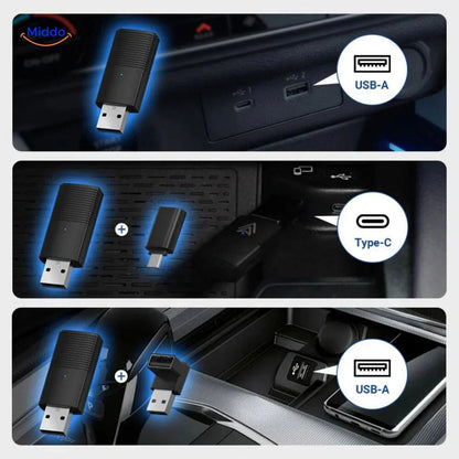 Belaidžio CarPlay adapterio prijungimo automobilyje schema