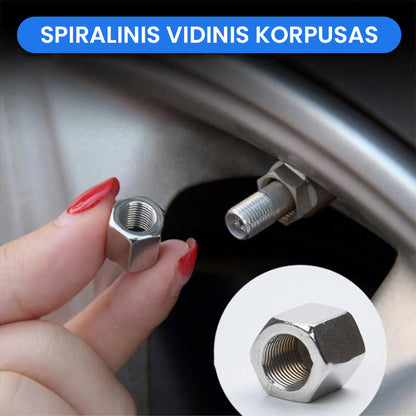 Metalinis ventilio dangtelis užsuktas ant automobilio rato