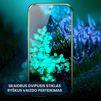 Grūdinto stiklo dvipusis telefono dėklas (Samsung modeliui) – detalė stambiu planu, S10plus