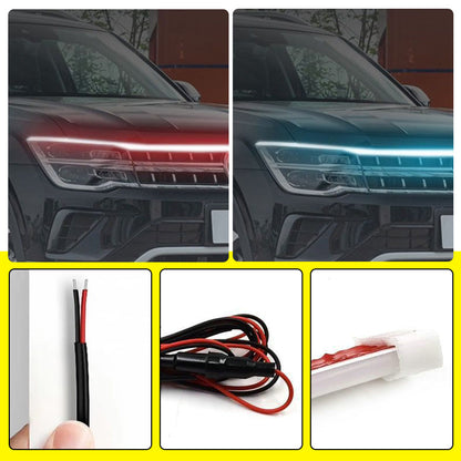 Balta LED juosta apšviečia automobilio priekinę dalį tamsoje