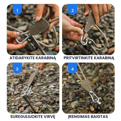 StrongLine™ vėjui atsparus lynas su skriemulio reguliavimu – šoninis vaizdas