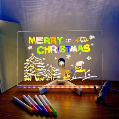 LED rašomoji švieslentė – matmenų schema, 15cm x 15 cm + 7 spalvoti rašikliai