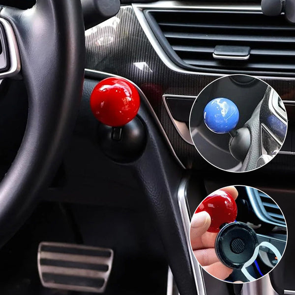 Raudona ir mėlyna svirtelės ant automobilio užvedimo mygtukų