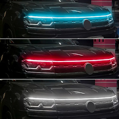 Lanksti LED juosta ištiesta palei automobilio kapoto kraštą